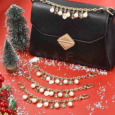 4Pcs 4 Styles Alloy Rhinestone with Acrylic Pearl Bead Charm Cable Chain Bag Decorative Chains HJEW-FS00060-02-1