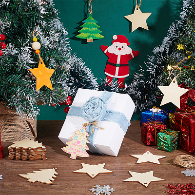 40Pcs 2 Styles Christmas Theme Wood Hanging Wall Decorations HJEW-PH0001-88-1