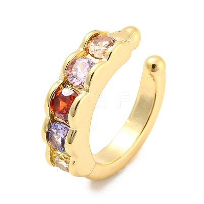 Real 14K Gold Plated Brass with Cubic Zirconia Cuff Earrings EJEW-M232-01F-G-1