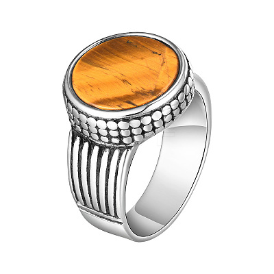 304 Stainless Steel with Natural Tiger Eye Finger Rings for Men FS-WGE1297-05-1