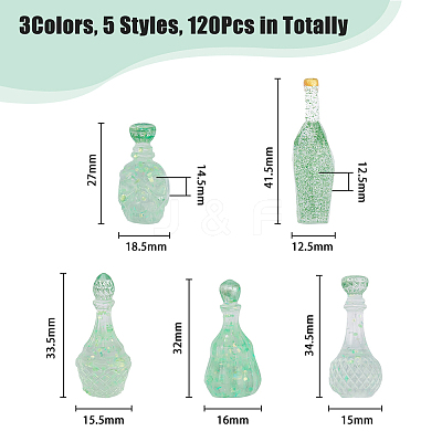 120Pcs 15 Styles Dummy Bottle Transparent Resin Cabochon RESI-DC0001-08-1