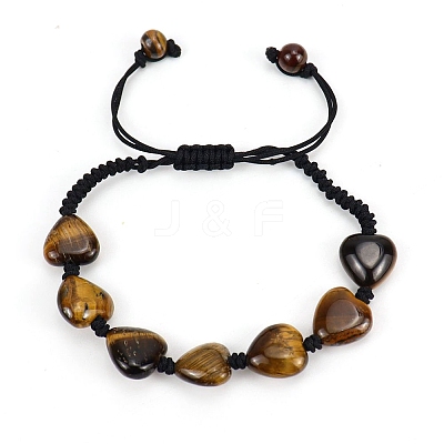 Natural Tiger Eye Heart Braided Bead Bracelet PW-WG32948-04-1