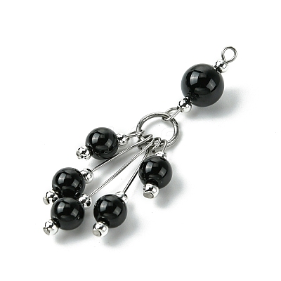 Natural Black Onyx(Dyed & Heated) Round Tassel Big Pendants PALLOY-JF03281-02-1
