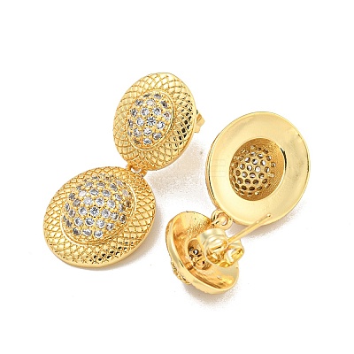 Oval Brass Pave Clear Cubic Zirconia Dangle Stud Earrings EJEW-M258-29G-1