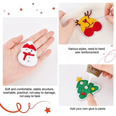 12Pcs 12 Style Christmas Theme Towel Embroidery Cloth Iron on/Sew on Patches PATC-FG0001-47-1