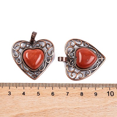 Natural Red Jasper Peach Love Heart Pendants G-G158-01-02-1