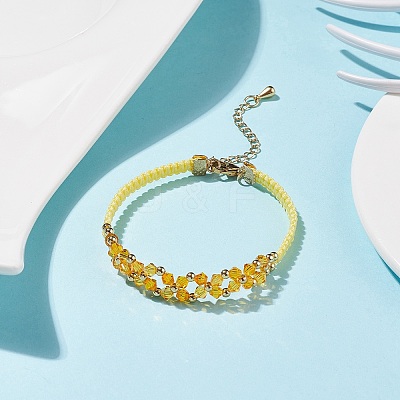 Glass Braided Flower Link Bracelet for Women BJEW-TA00130-04-1