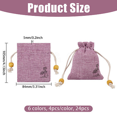 24Pcs 6 Colors Flower Printed Cloth Drawstring Bags ABAG-CA0001-22A-1