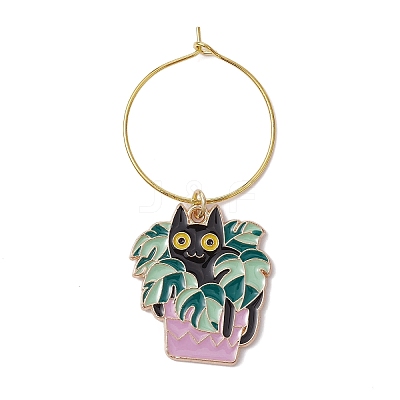 12Pcs 12 Styles Plant Cat Alloy Enamel Wine Glass Charms AJEW-JO00212-1