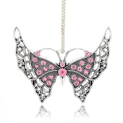 Antique Silver Plated Alloy Rhinestone Butterfly Pendants ALRI-N020-03-1