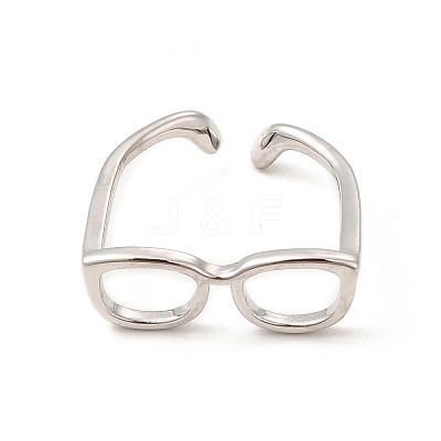 Brass Glasses Frame Open Cuff Ring for Women RJEW-F140-140P-1
