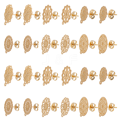24Pcs 6 Style 304 Stainless Steel Stud Earrings Finding STAS-DC0014-04-1