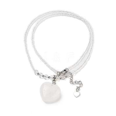 Natural Quartz Crystal Rock Crystal Heart Pendant Necklaces NJEW-G143-02I-1