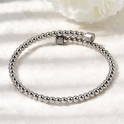304 Stainless Steel Round Beaded Bangles for Women BJEW-D436-01P-1