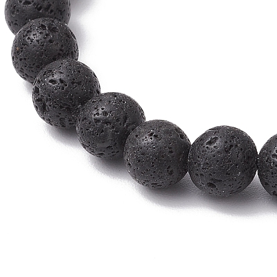 Natural Lava Rock Round Beads Stretch Bracelets for Men Women BJEW-JB11748-1