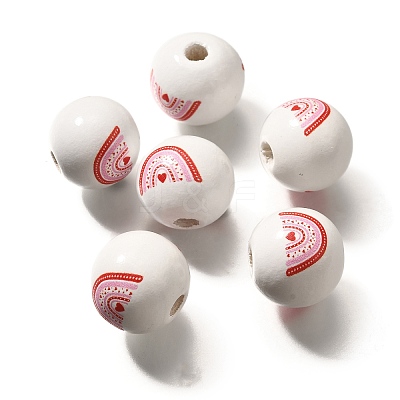 Valentine's Day Element Printed Wood Beads WOOD-R002-01-13-1