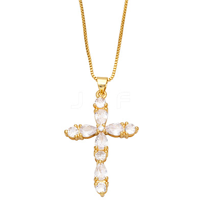 Colorful Zircon Cross Necklace Hip Hop Fashion Diamond Sweater Chain NKB266 ST8585935-1