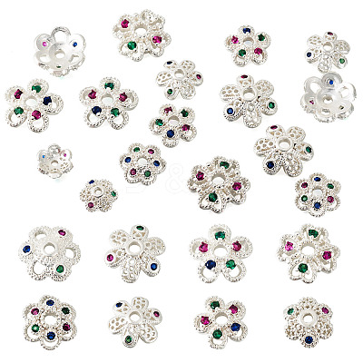 16Pcs 8 Styles Brass Micro Pave Cubic Zirconia Bead Caps ZIRC-TA0001-23S-1