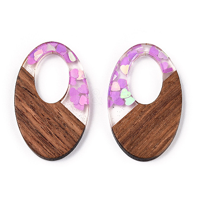 Transparent Resin & Walnut Wood Pendants RESI-N039-62A-1