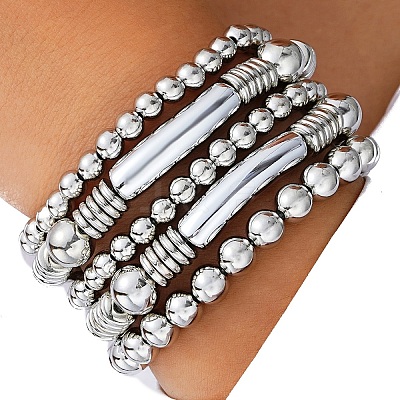 5Pcs CCB Beaded Stretch Bracelets PW-WG818D2-02-1