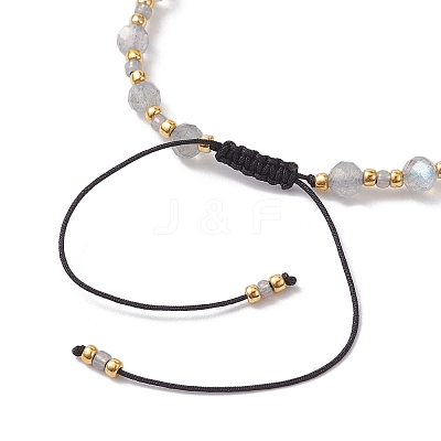 Adjustable Natural Labradorite & Glass Braided Bead Bracelet BJEW-JB10137-08-1