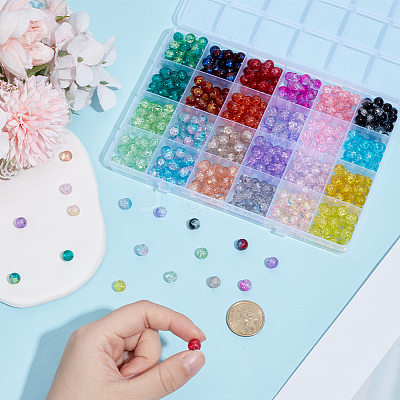 600Pcs 24 Colors Spray Painted Crackle Glass Beads CCG-PA0001-04-1