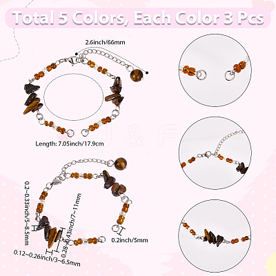15Pcs 5 Styles Synthetic Turquoise & Natural Rose Quartz & Tiger Eye & Amethyst & Red Jasper Chips & Handmade Seed Beads Bracelet Making AJEW-SC0031-86-1