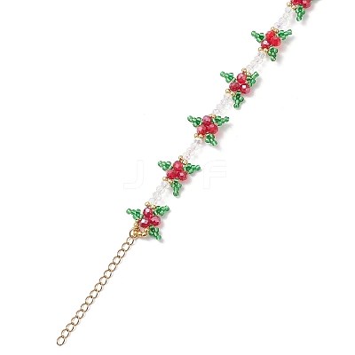 Christmas Glass Beaded Bracelets for Women BJEW-MZ00243-1