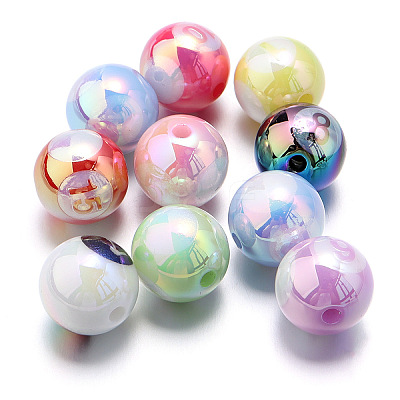 10Pcs UV Plating Colours Acrylic Beads OACR-S146-01C-1