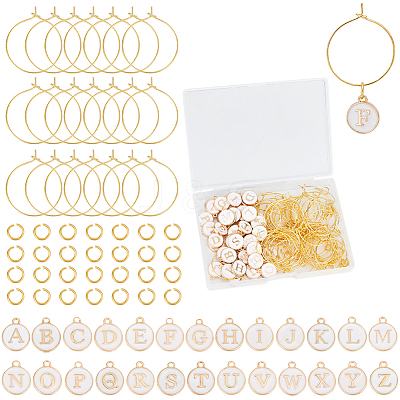 DIY Initial Letter A~Z Alphabet Brass Enamel Wine Glass Charm Rings Making Kits DIY-SC0024-59B-1