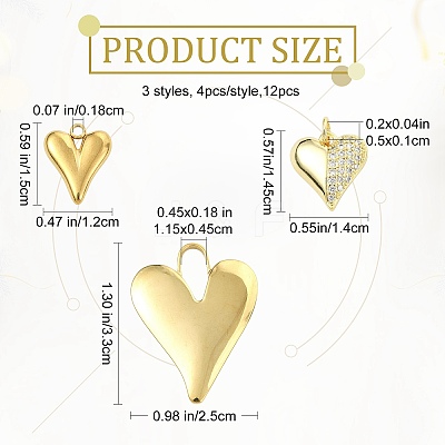 12Pcs 3 Styles 304 Stainless Steel & Brass Mico Pave Cubic Zirconia Pendants DIY-SZ0010-61-1