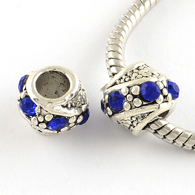 Barrel Antique Silver Plated Metal Alloy Rhinestone European Beads ALRI-Q228-02-1