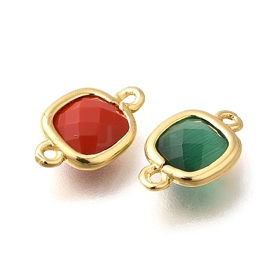 Brass Pave Glass Square Links Connector Charms STAS-K295-04G-1