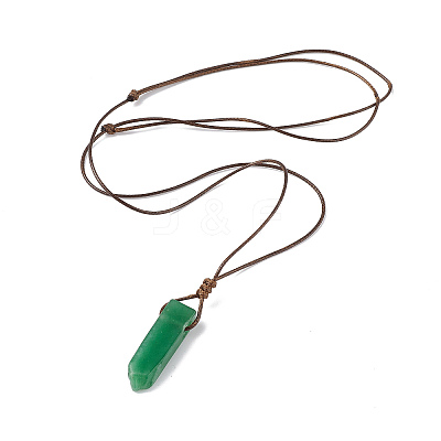 Natural Green Aventurine Nugget Pendant Necklace with Waxed Cord for Women NJEW-F306-01A-1