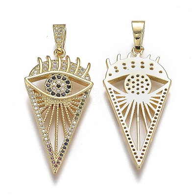 Brass Micro Pave Clear and Black Cubic Zirconia Pendants X-ZIRC-A011-42G-1
