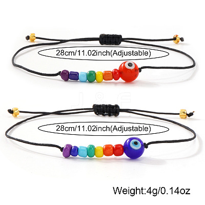 2Pcs Pride Month Evil Eye Glass Seed Beaded & Handmade Lampwork Braided Bead Bracelets MO7433-2-1