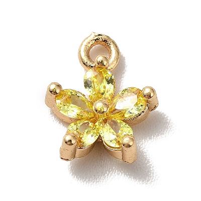 Brass Cubic Zirconia Flower Charms KK-O141-01G-04-1
