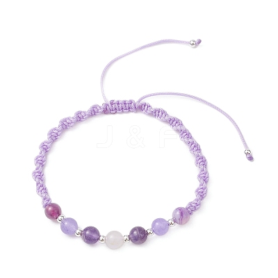 Natural White Moonstone & Malaysia Jade & Striped Agate & Amethyst Round Beads Braided Bead Bracelets for Women BJEW-JB12917-02-1