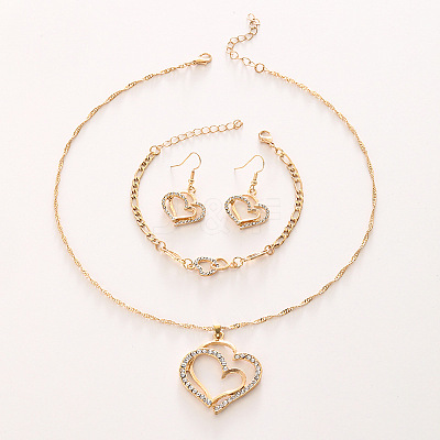 Heart Alloy Crystal Rhinestone Pendant Necklace & Dangle Earring & Link Bracelet Sets FS-WGED074-01-1