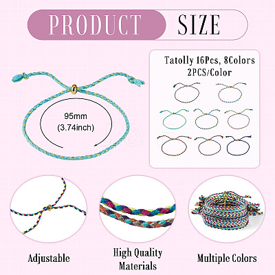 16Pcs 8 Colors Cotton Cord Silder Bracelets BJEW-TAC0059-1