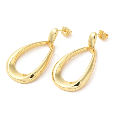 Real 18K Gold Plated Brass Dangle Stud Earrings EJEW-G382-09A-G-1