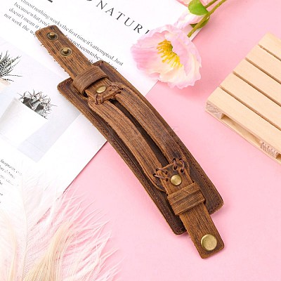 Leather Wrap Snap Bracelets BJEW-FF0007-027B-1