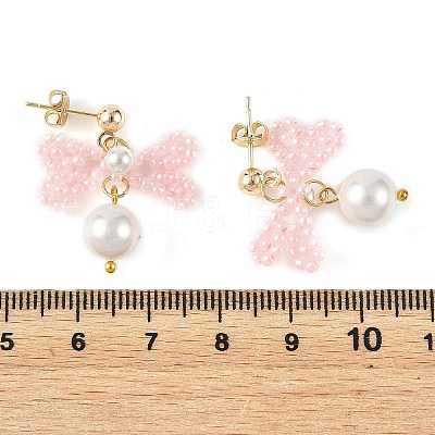 Glass Seed Bead and Shell Pearl Bead Dangle Earrings EJEW-MZ00766-01-1