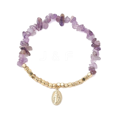 2Pcs Natural Gemstone Chip & Cube Non-magnetic Synthetic Hematite Beaded Stretch Bracelet Sets BJEW-JB10630-1