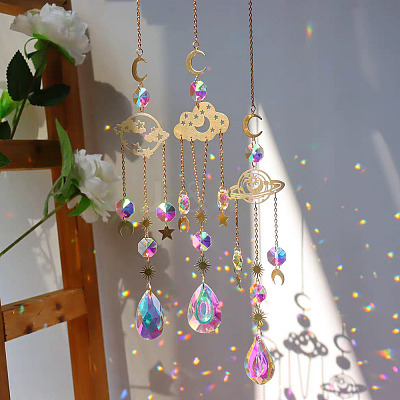 1Pc Faceted Glass Sun Catcher Pendant Decorations AJEW-TA0002-88-1