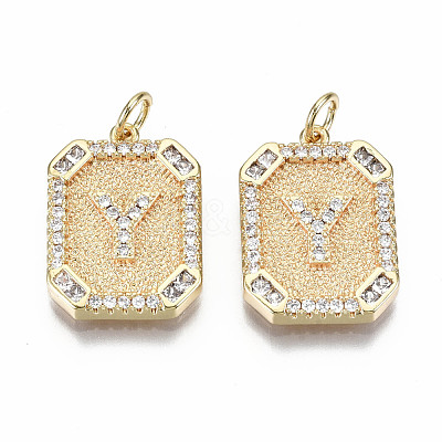 Brass Micro Pave Clear Cubic Zirconia Pendants KK-S356-234Y-G-NF-1
