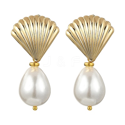 Teardrop Shell Pearl Bead Stud Earrings EJEW-JE07105-02-1