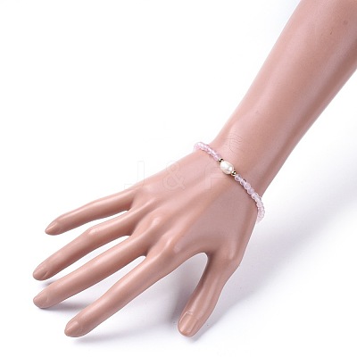Natural Rose Quartz Beads Stretch Bracelets BJEW-JB04676-01-1