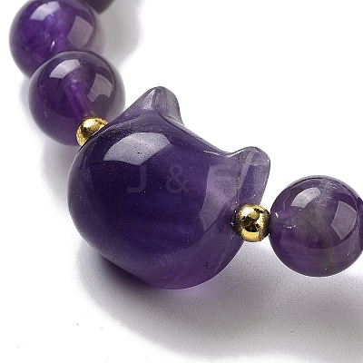 Round & Cat Head Natural Amethyst Beaded Stretch Bracelets for Women BJEW-K251-03A-1
