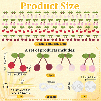 4 Sets 4 Colors Wool Felt Ball Cherry Garland AJEW-OC0005-64-1